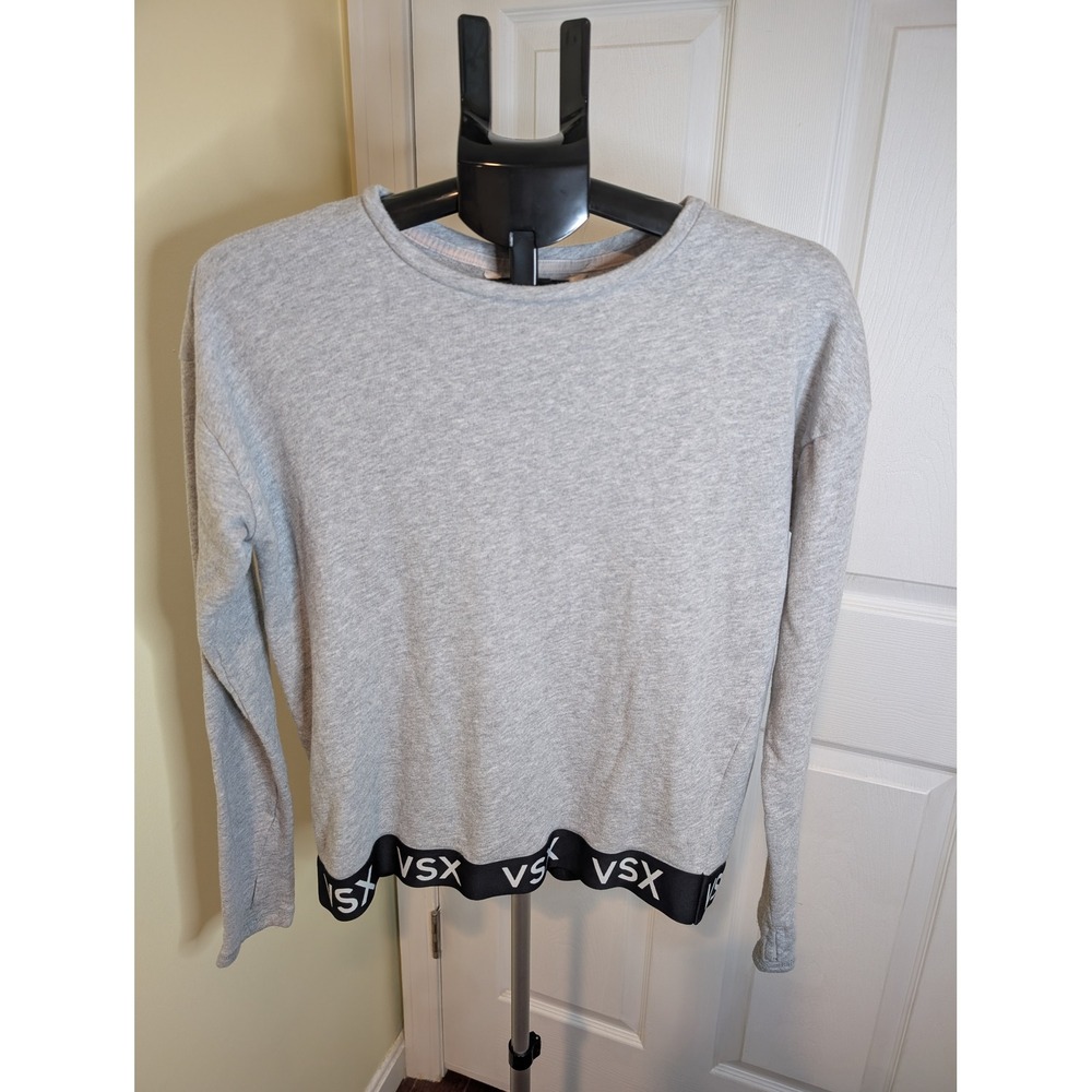 Victoria's Secret VSX Sport Sweatshirt Women S Gray Logo Hem Thumbhole Pullover
